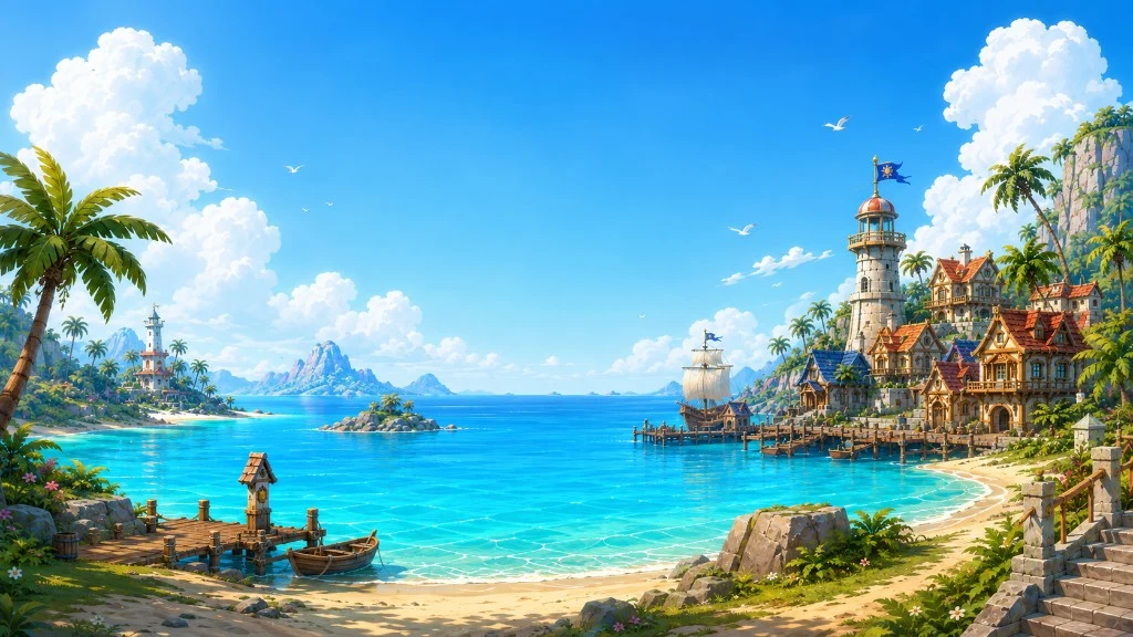 Тропический порт из иллюстрации игрового меню